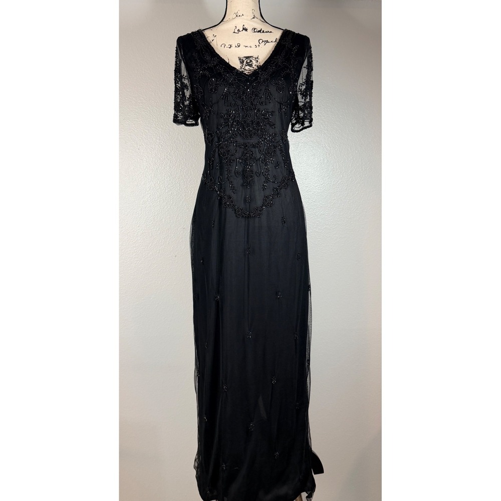 Stenay Gown Dress Women's Large Black Beaded Mesh Evening Formal Vintage Maxi